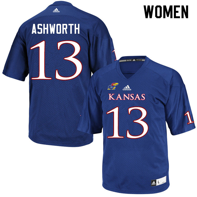 Women #13 Luke Ashworth Kansas Jayhawks College Football Jerseys Sale-Royal